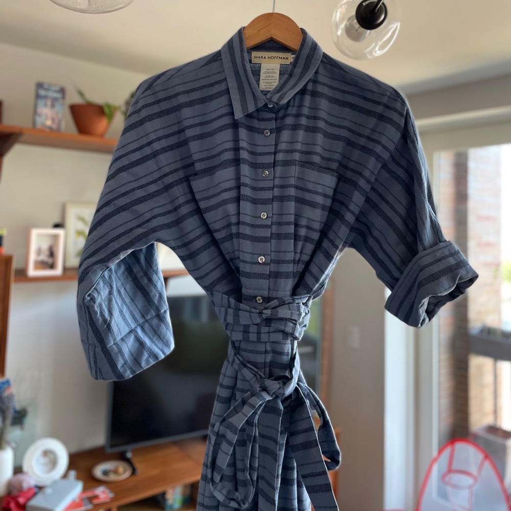 Mara Hoffman Blue Striped Organic Linen Jumpsuit
